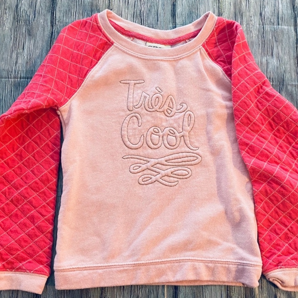 💞 Girls Size 6 / 6x Pink “Trés Cool” Embroidered Sweatshirt